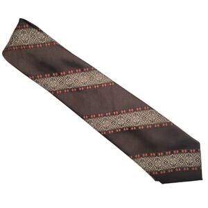 Vintage 70s Lilly Dache Men's Brown Orange Beige Geometric Striped Retro Tie